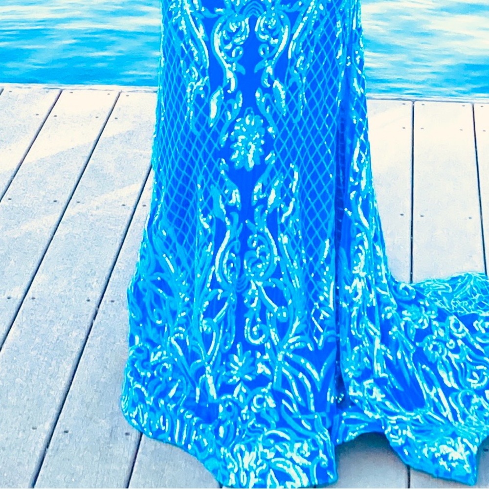 Teal Embellished Prom Dress - Picture 5 of 6